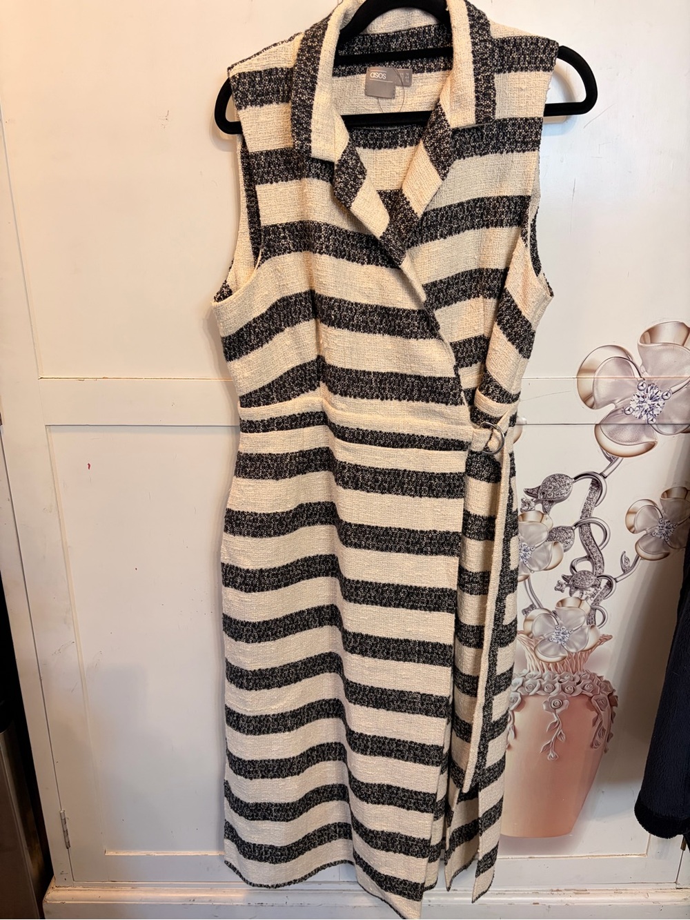ASOS Sleeveless Striped Midi Wrap Dress - Cream & Black